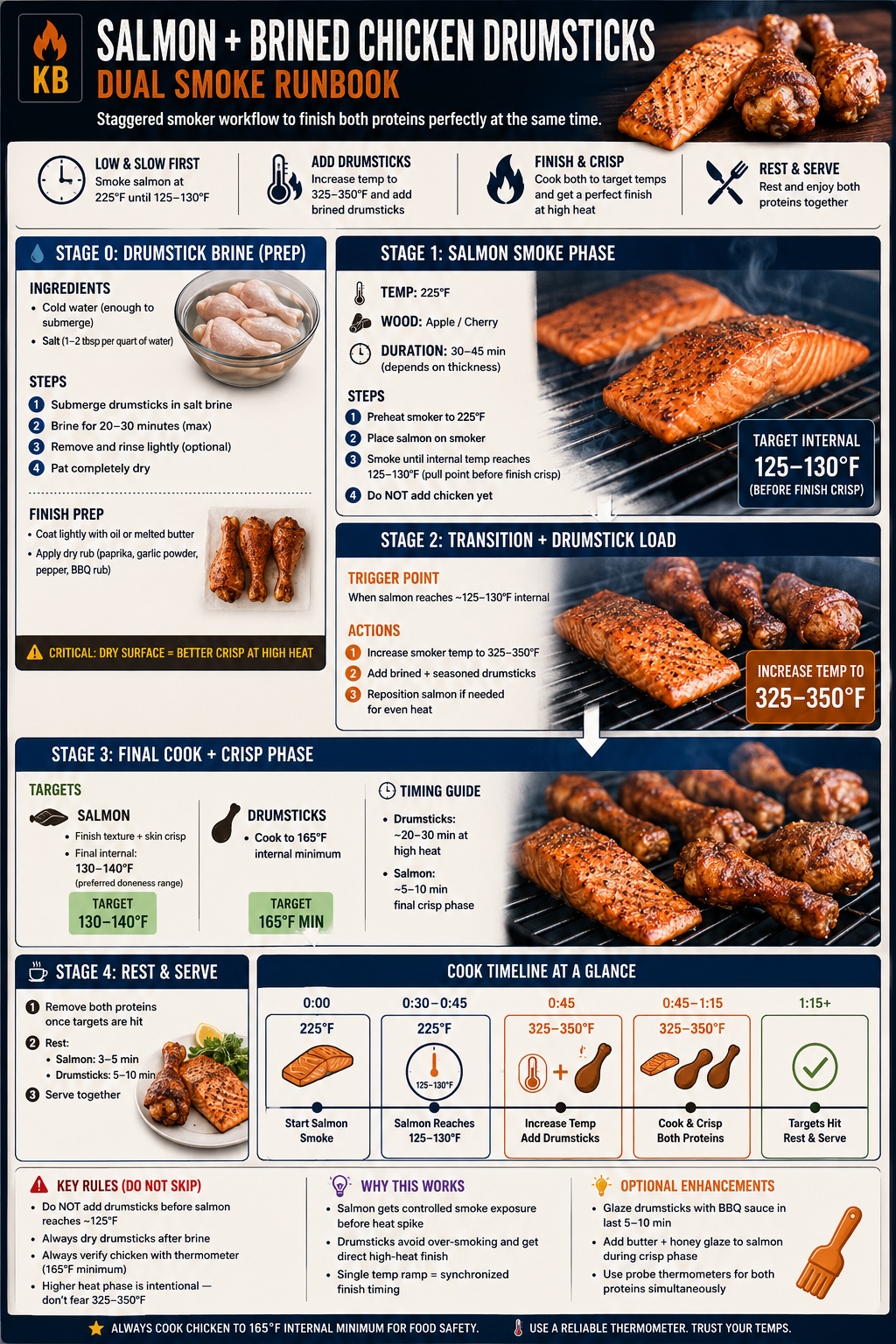 Salmon and Brined Chicken Drumsticks Dual Smoke Runbook